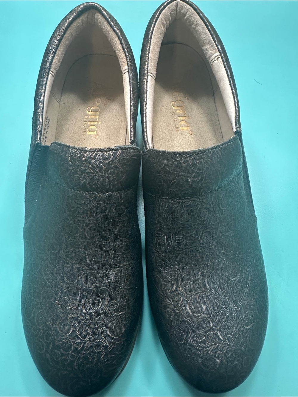 Alegria Black Slip-On Embossed Moccasins